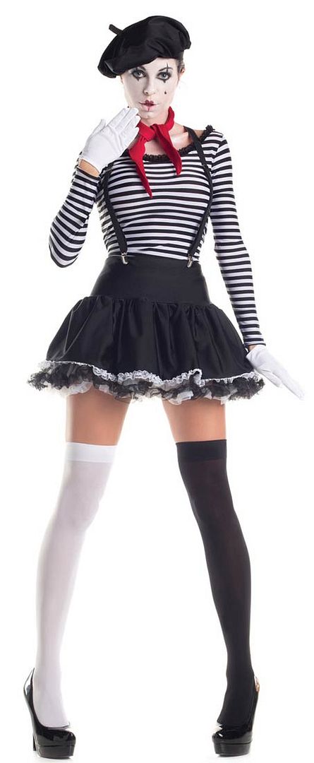 Adult Womens Sexy Mesmerizing Mime Costume French Artist Clown Black White Ebay