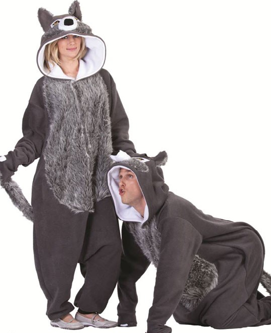 WILLIE THE WOLF ADULT COSTUME BIG BAD WOLF GREY ANIMAL PAJAMAS COSTUMES