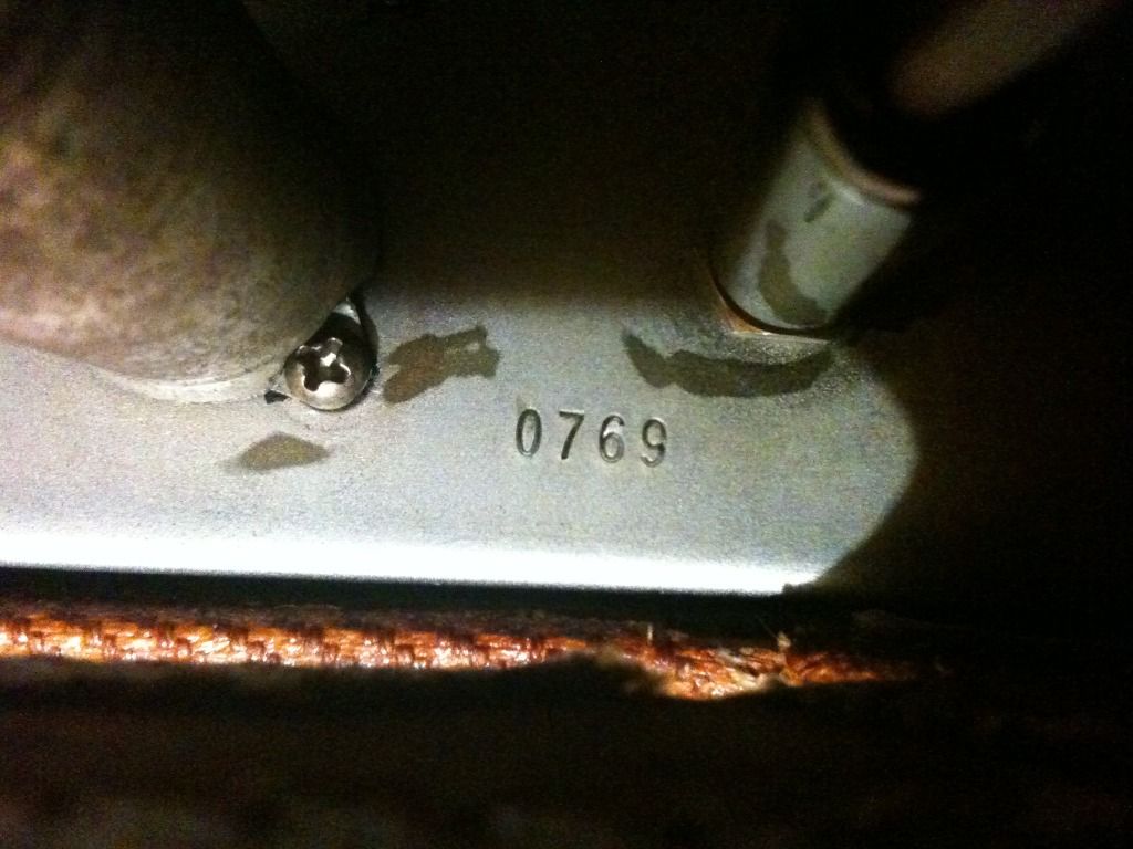 Above is the second matching serial number stamped onto the Bassman's metal chassis. The serial number of "0769" perfectly matches the Bassman's tube chart.