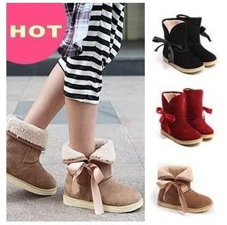 Fashion-Vogue-Flats-Heels-Boots-Lace-Winter-Boots-Bow-Mid-Calf-Snow-Boots-gift