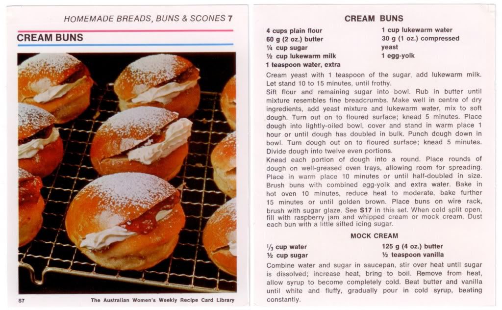 australian women's weekly recipe card cream bun