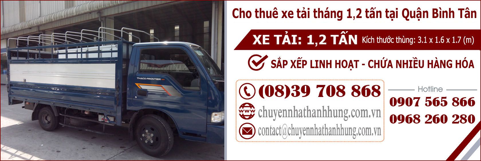 Cho thuê xe tải tháng 1,2t tại Quận Bình Tân Cho thuê xe tải tháng 1,2t tại Quận Bình Tân