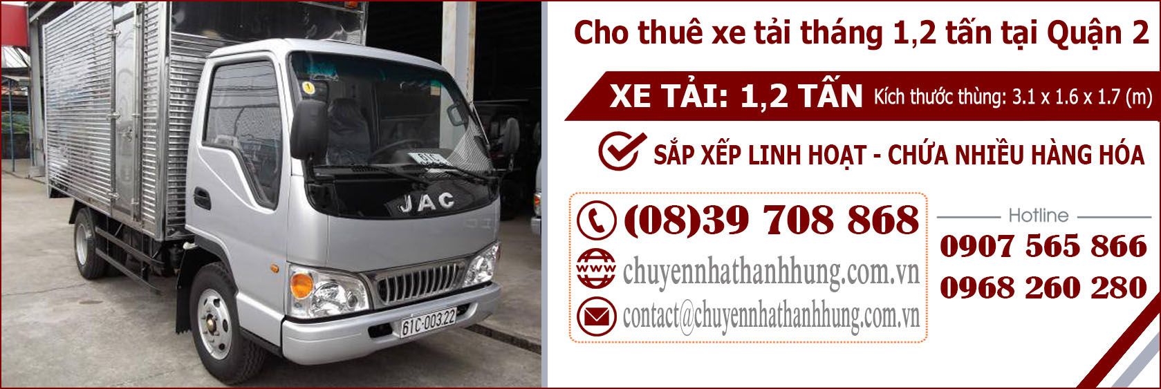Cho thuê xe tải tháng 1,2t tại Quận 2