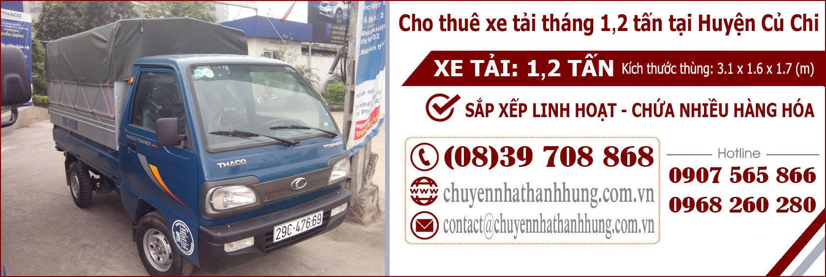 Cho thuê xe tải tháng 1,2t tại Huyện Củ Chi