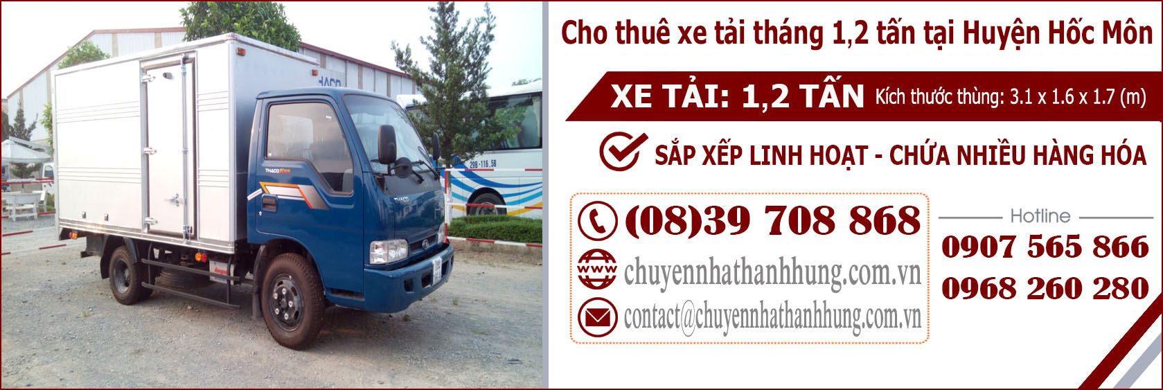 Cho thuê xe tải tháng 1,2t tại Huyện Hốc Môn