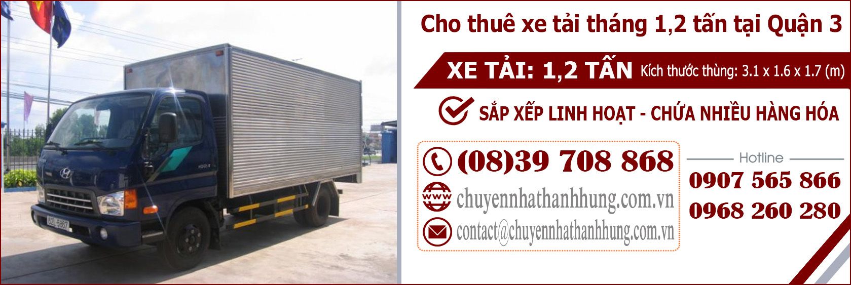 Cho thuê xe tải tháng 1,2t tại Quận 3