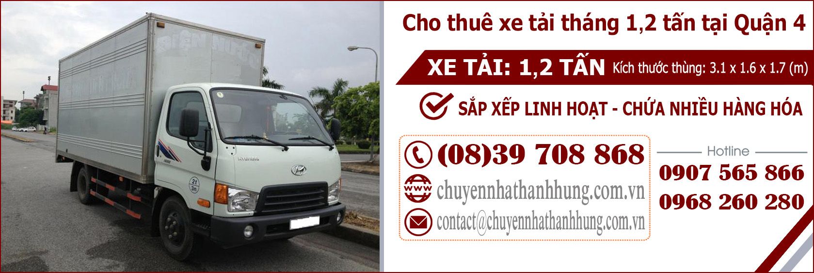 Cho thuê xe tải tháng 1,2t tại Quận 4