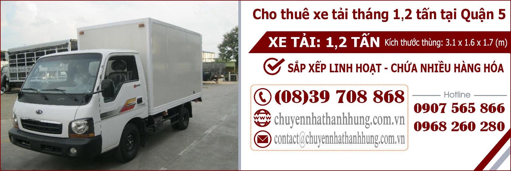 Cho thuê xe tải tháng 1,2t tại Quận 5