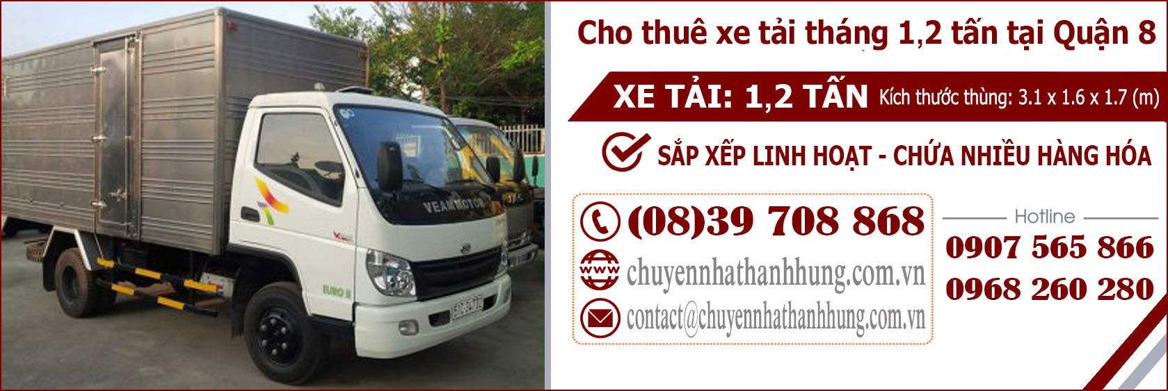 Cho thuê xe tải tháng 1,2t tại Quận 8