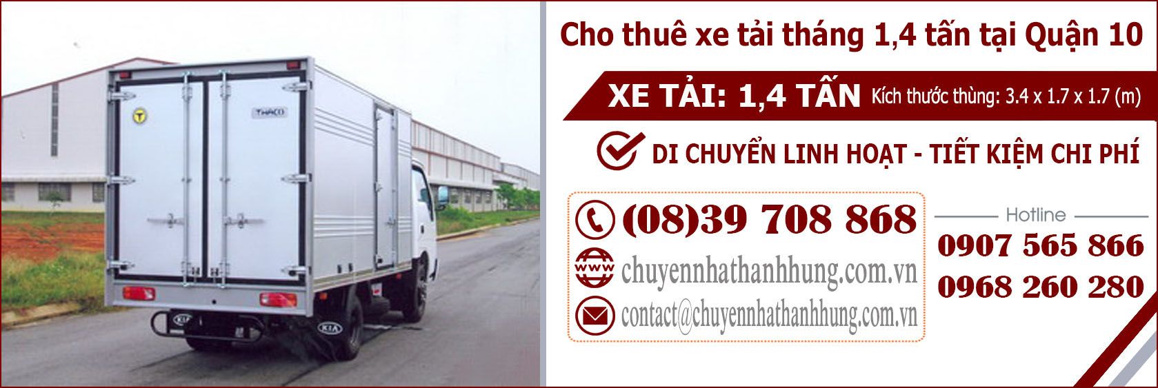 Cho thuê xe tải tháng 1,4t tại Quận 10