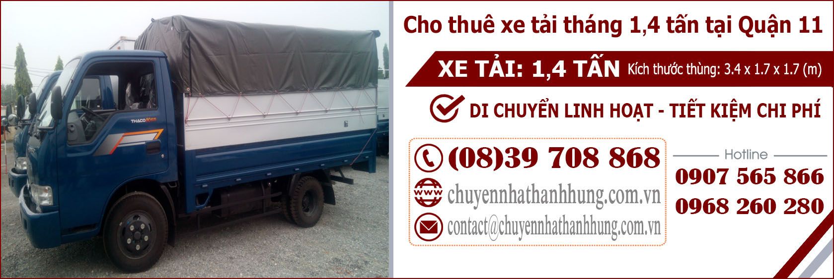 Cho thuê xe tải tháng 1,4t tại Quận 11