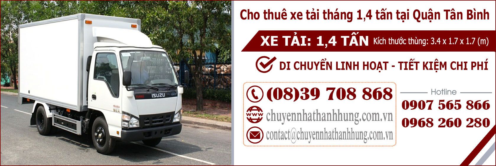 Cho thuê xe tải tháng 1,4t tại Quận Tân Bình