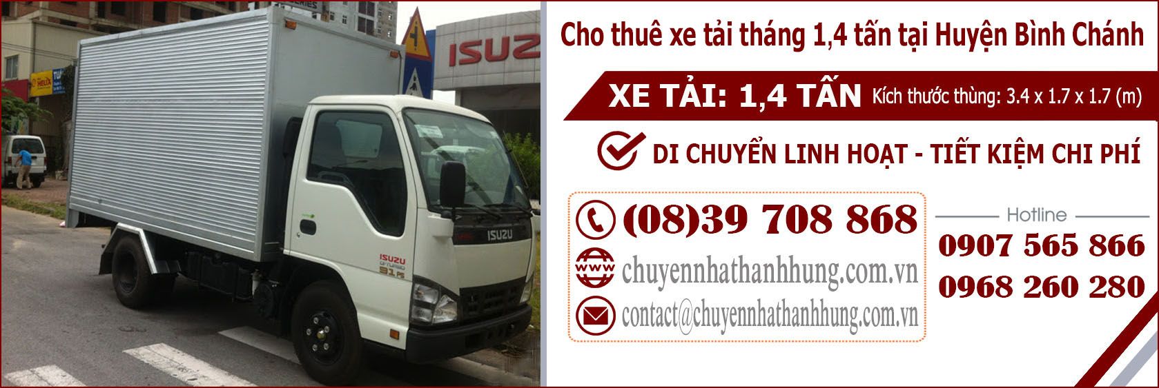 Cho thuê xe tải tháng 1,4t tại Huyện Bình Chánh
