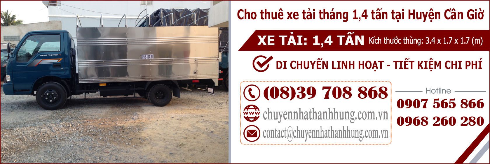Cho thuê xe tải tháng 1,4t tại Huyện Cần Giờ