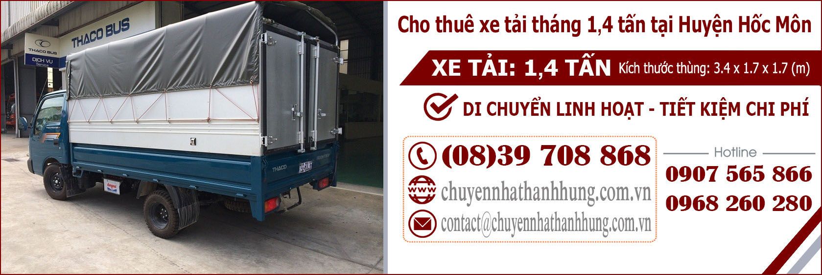 Cho thuê xe tải tháng 1,4t tại Huyện Hốc Môn
