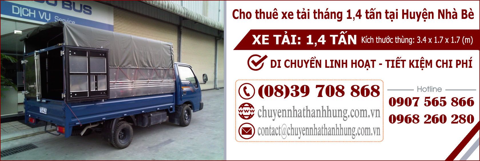 Cho thuê xe tải tháng 1,4t tại Huyện Nhà Bè