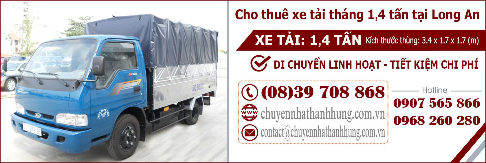 Cho thuê xe tải tháng 1,4t tại Long An