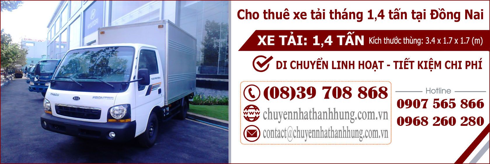 Cho thuê xe tải tháng 1,4t tại Đồng Nai