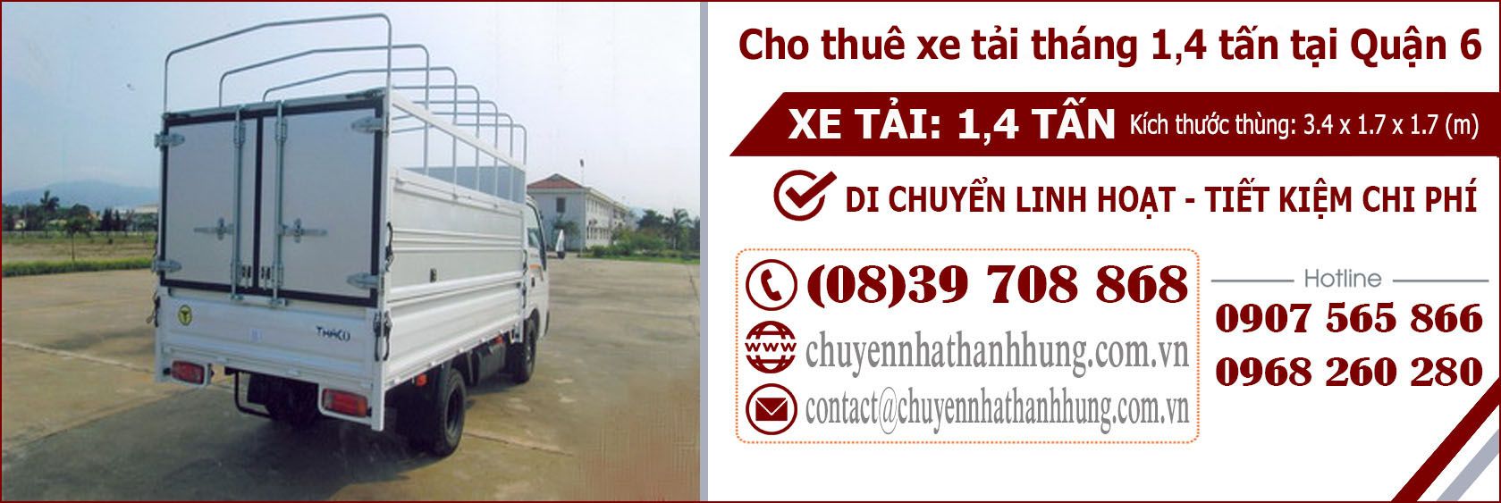 Cho thuê xe tải tháng 1,4t tại Quận 6