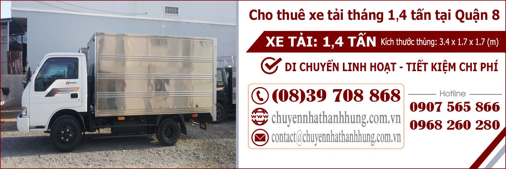 Cho thuê xe tải tháng 1,4t tại Quận 8