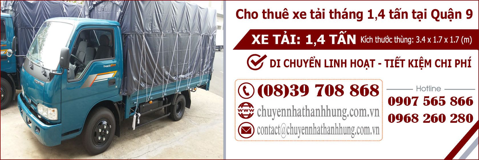 Cho thuê xe tải tháng 1,4t tại Quận 9