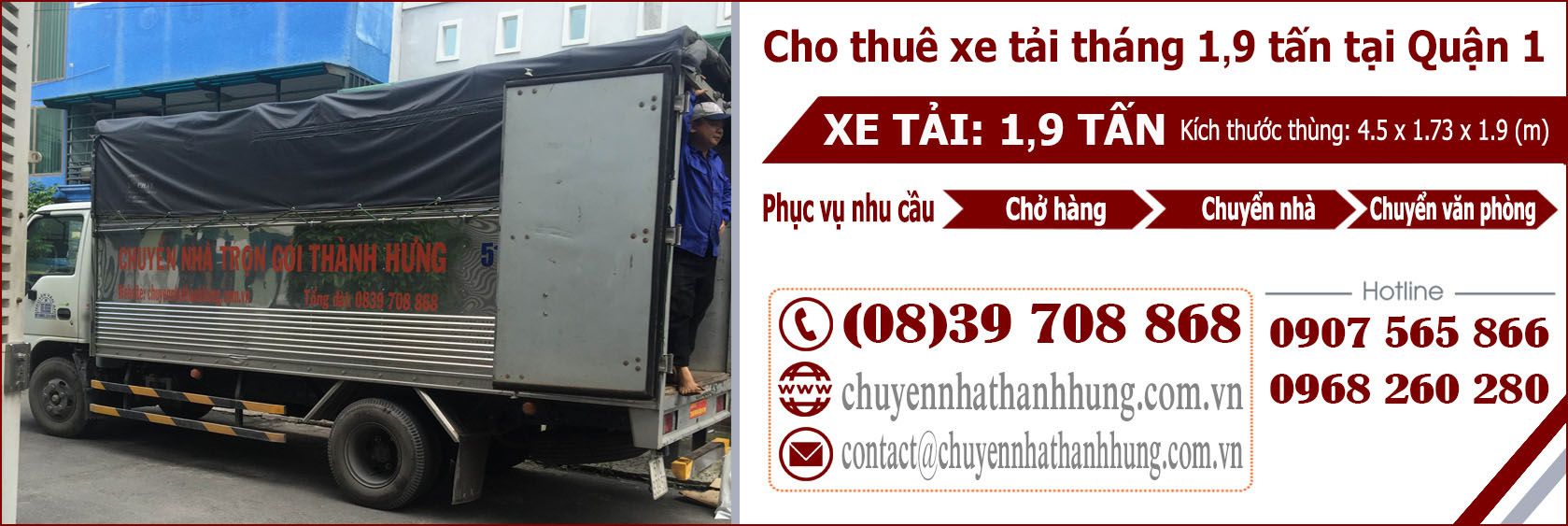 Cho thuê xe tải tháng 1,9t tại Quận 1