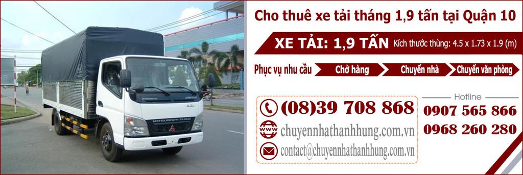 Cho thuê xe tải tháng 1,9t tại Quận 10 Cho thuê xe tải tháng 1,9t tại Quận 10