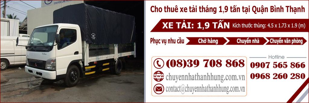 Cho thuê xe tải tháng 1,9t tại Quận Bình Thạnh