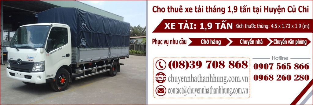 Cho thuê xe tải tháng 1,9t tại Huyện Củ Chi