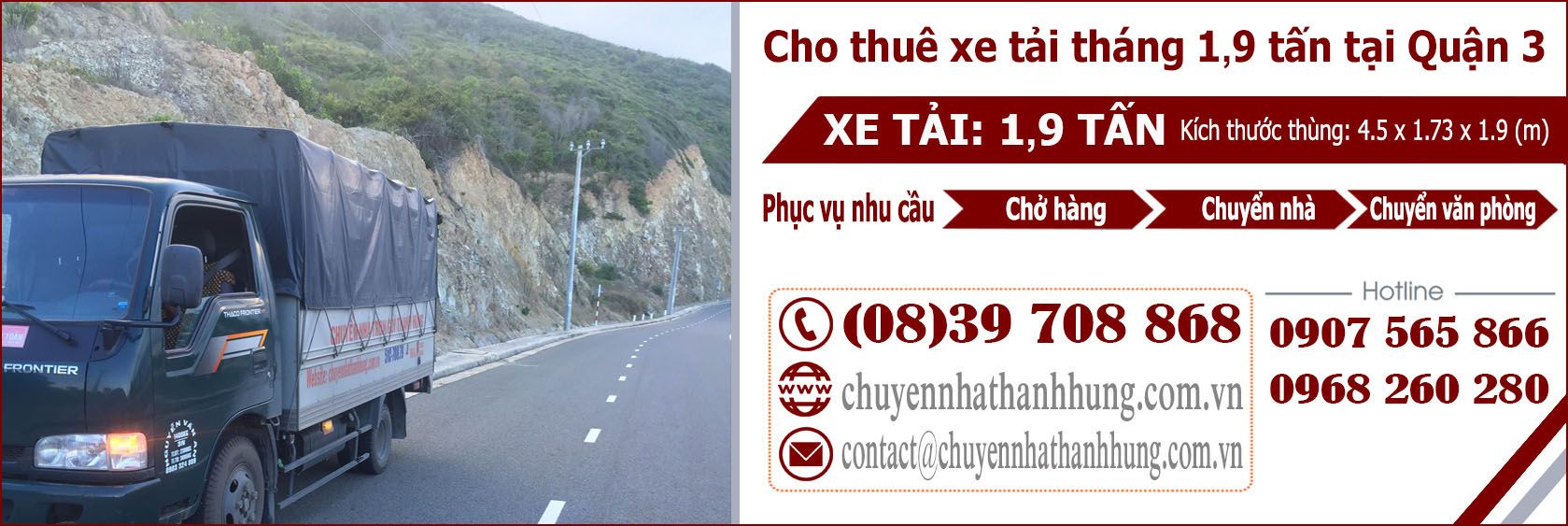 Cho thuê xe tải tháng 1,9t tại Quận 3