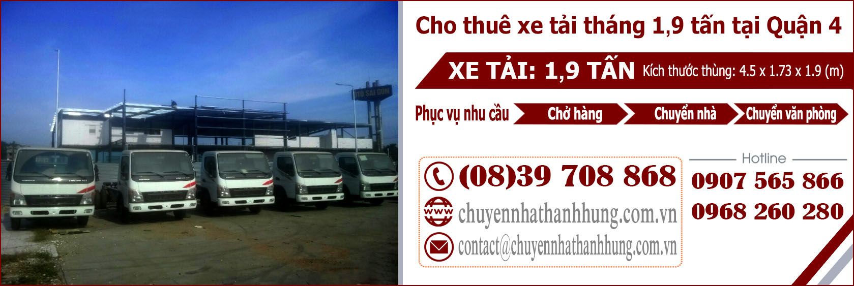 Cho thuê xe tải tháng 1,9t tại Quận 4