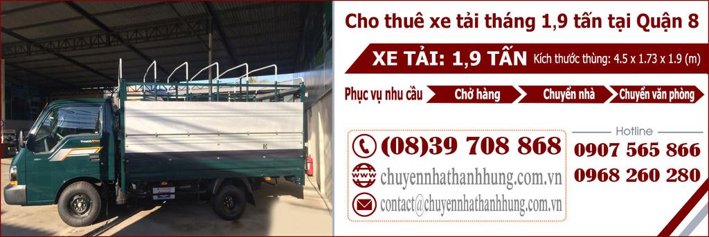 Cho thuê xe tải tháng 1,9t tại Quận 8 Cho thuê xe tải tháng 1,9t tại Quận 8