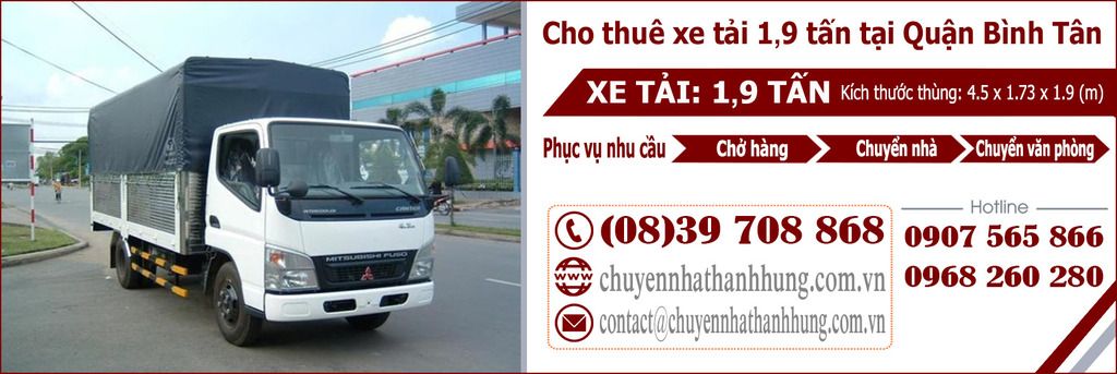 cho thuê xe tải 1,9t tại Quận Bình Tân