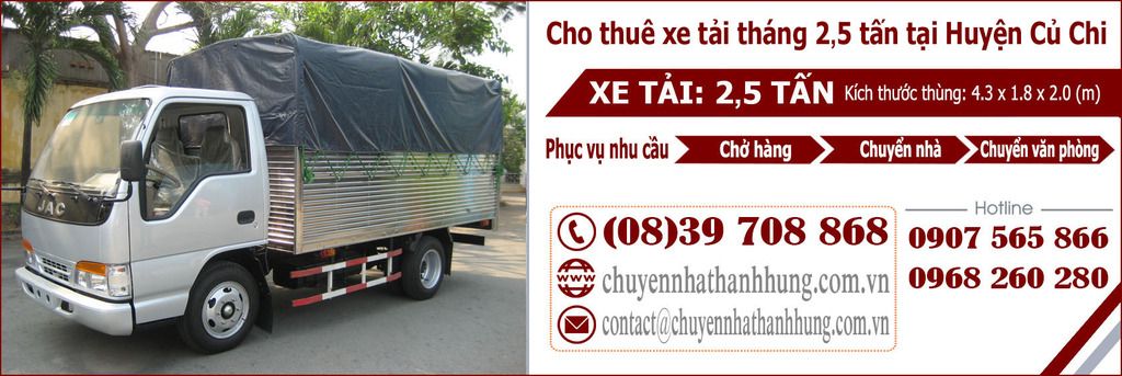 Cho thuê xe tải tháng 2,5t tại Huyện Củ Chi