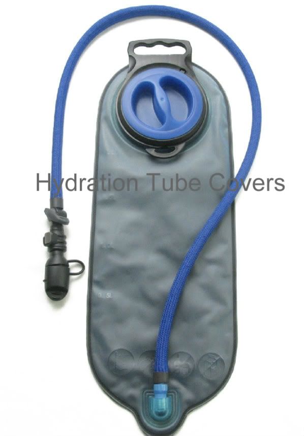 Blue Nylon Braid Hydration Drink Tube Cover on a Water Bladder, GO IN STYLE and ADD Color with Insulation to your Hydration Pack Drink TUBE!!! Match your drink tube with your Camelbak or Hydration Pack. Don't let the sun rays heat up your drink tube. Protect against those weather conditions.. cold or hot weather... Protect, Conceal, and Insulate your Camelbak or Hydration Pack Drink tube with this 36" tube cover. These nylon braided tube covers will fit up to a 1/2" bare drink tube.