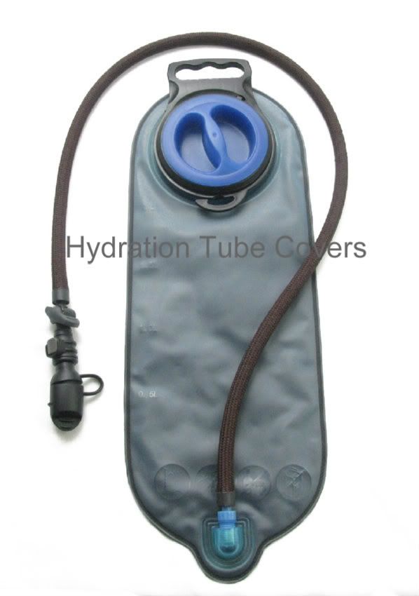 Brown Nylon Braid Hydration Drink Tube Cover on a Water Bladder, GO IN STYLE and ADD Color with Insulation to your Hydration Pack Drink TUBE!!! Match your drink tube with your Camelbak or Hydration Pack. Don't let the sun rays heat up your drink tube. Protect against those weather conditions.. cold or hot weather... Protect, Conceal, and Insulate your Camelbak or Hydration Pack Drink tube with this 36" tube cover. These nylon braided tube covers will fit up to a 1/2" bare drink tube.