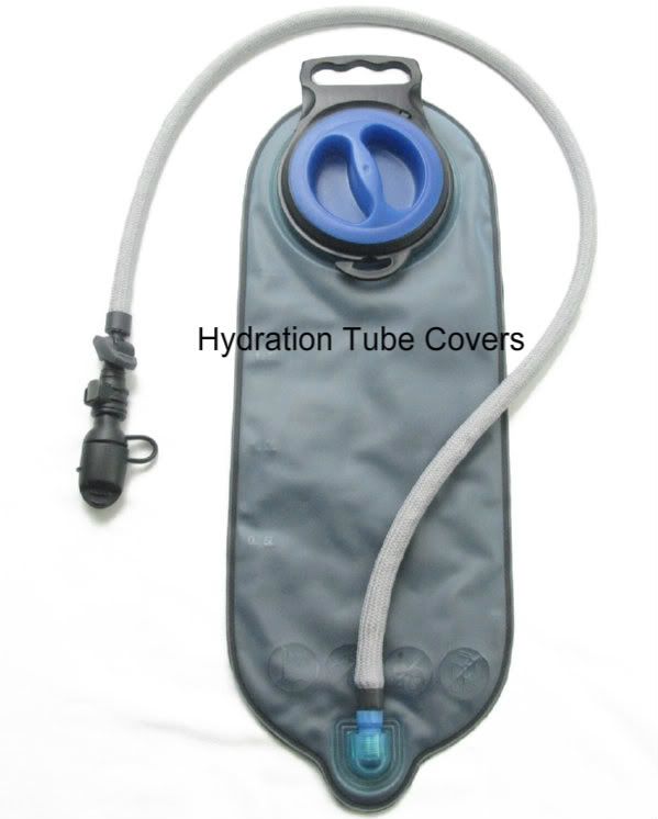 Gray Nylon Braid Hydration Drink Tube Cover on a Water Bladder, GO IN STYLE and ADD Color with Insulation to your Hydration Pack Drink TUBE!!! Match your drink tube with your Camelbak or Hydration Pack. Don't let the sun rays heat up your drink tube. Protect against those weather conditions.. cold or hot weather... Protect, Conceal, and Insulate your Camelbak or Hydration Pack Drink tube with this 36" tube cover. These nylon braided tube covers will fit up to a 1/2" bare drink tube.