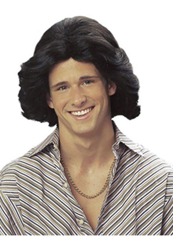 70S 60S SURFER ADULT MENS MALE DUDE DISCO COSTUME FEATHERED WIG BROWN