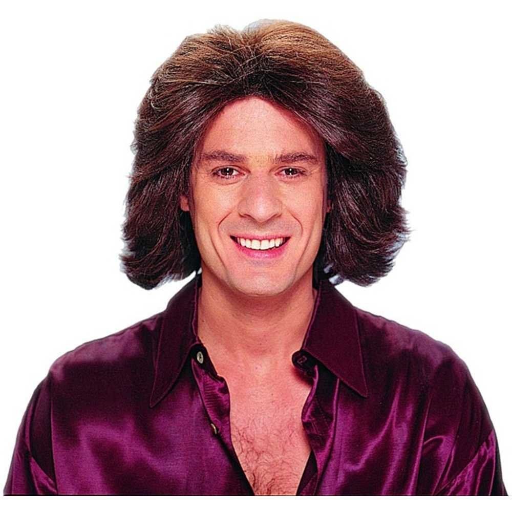 70S 60S SURFER ADULT MENS MALE DUDE DISCO COSTUME FEATHERED WIG BROWN ...