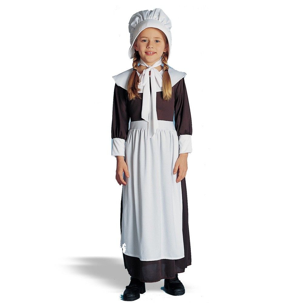 Colonial Girl Costume Child Peasant Pilgrim Pioneer Prairie Kids Costumes Bonnet