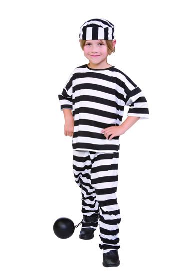 Child Prisoner Convict Boy Costumes Jailbird Black White Stripes Kids 19008