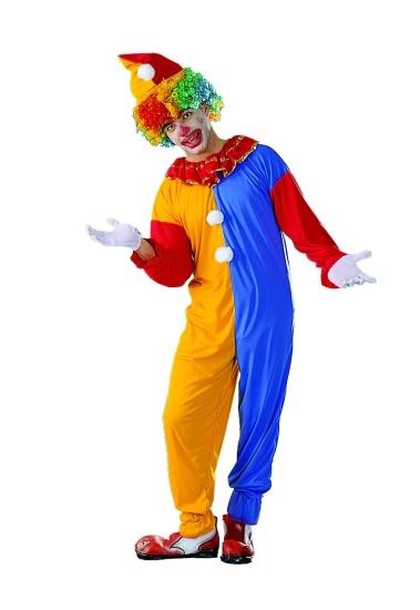 CLOWN ADULT COSTUMES RED YELLOW BLUE CIRCUS CLOWN JESTER MAN JUMPSUIT ...