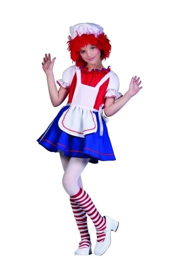 Raggedy Ann Rag Doll Child Costume Clown Girl Dress Halloween Costumes 91329
