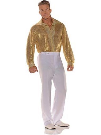 70S 80S DISCO SEQUIN COSTUME SHIRT DANCE FEVER SATURDAY NIGHT PIMP GOLD ...