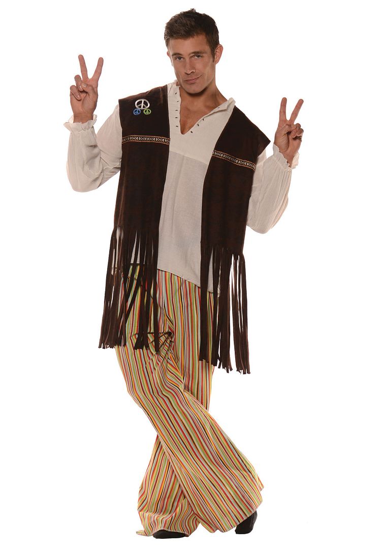 1960S 60'S ADULT MENS MALE PEACE RETRO HIPPIE COSTUME FRINGE VEST BROWN ...