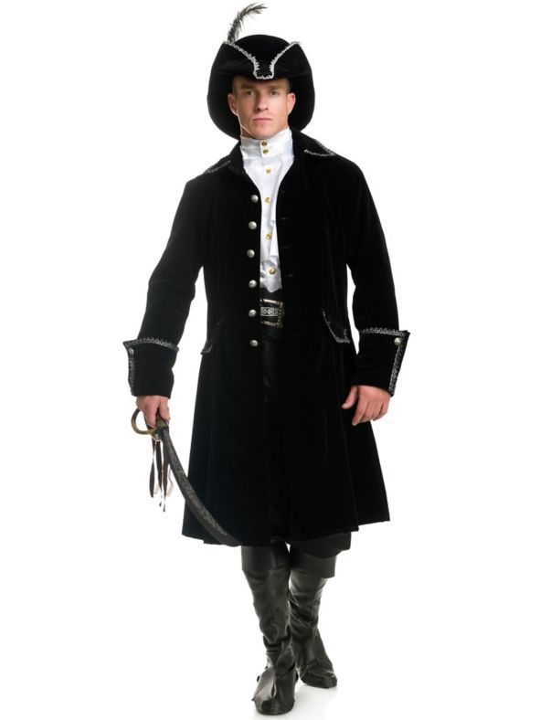 Adult Mens Colonial Pirate Captain Costume Long Coat Jacket Distinguished Black Ebay 8425