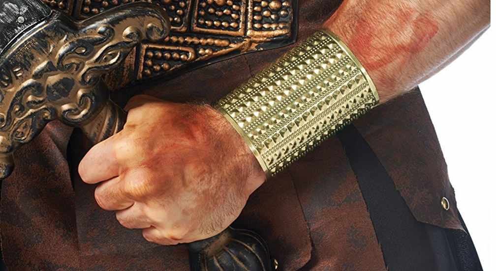 MENS ROMAN WARRIOR GLADIATOR COSTUME METAL STUD GOLD ARM WRIST CUFFS