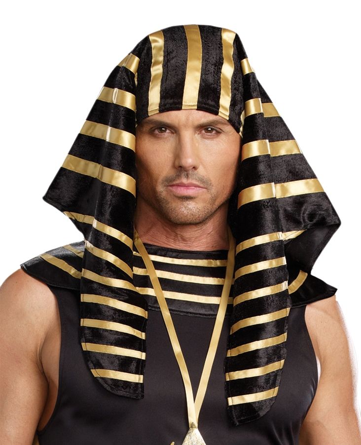 ADULT EGYPTIAN PHARAOH KING TUT COSTUME HAT HEADPIECE MENS BLACK GOLD ...