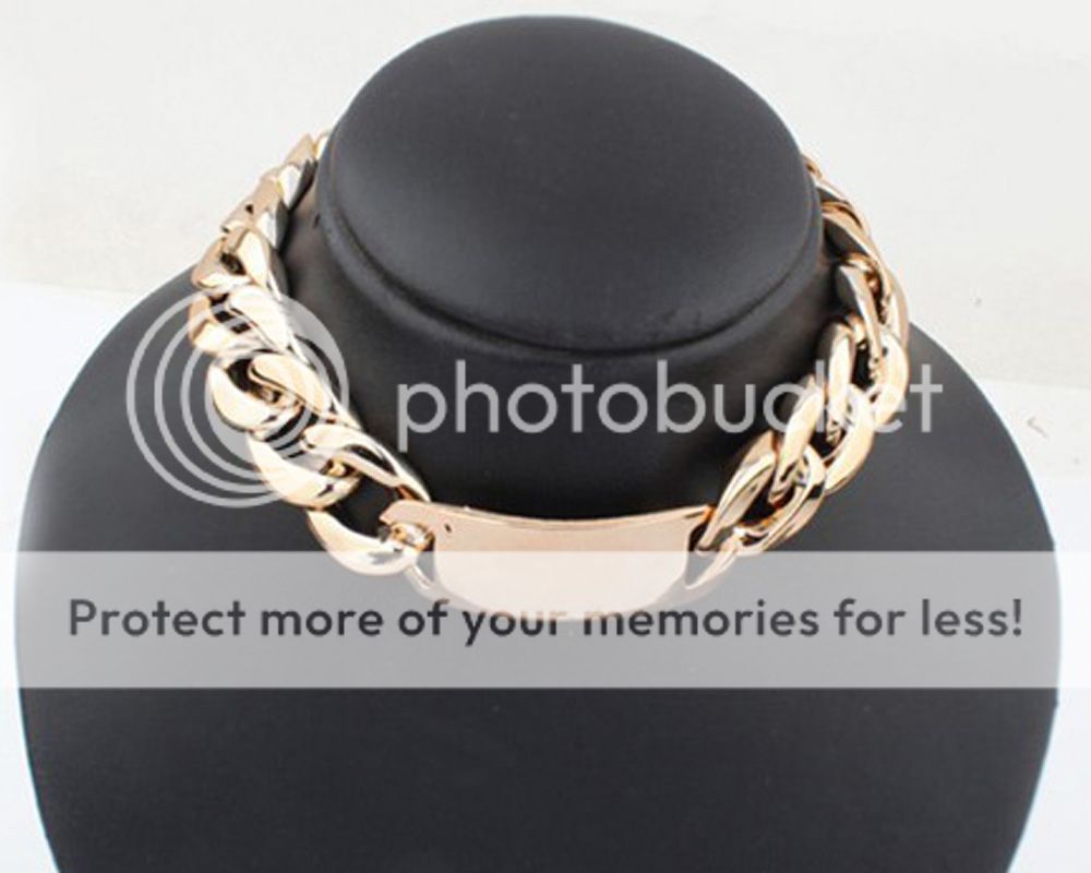 Fashion Aluminum Metal Link ID Chunky Chain Gold Plated Cuff Bracelet Necklace