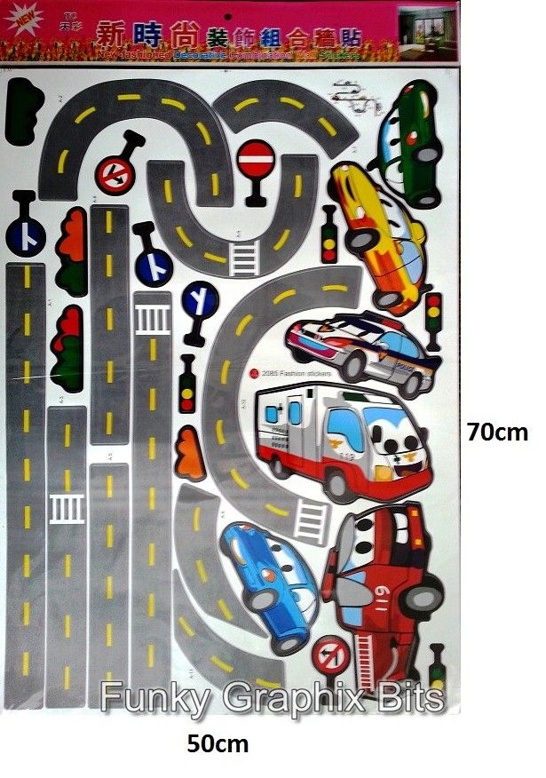 Children Cars Wall Stickers Large Decals Art Murals for Kids Bedroom Decor PP